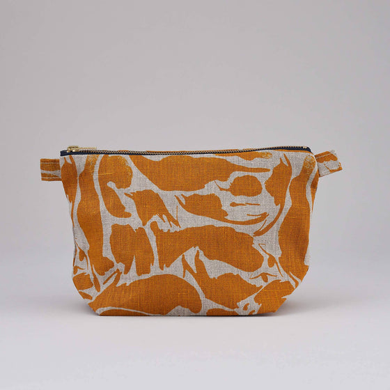 Toiletry Bag - 100% Linen: Printed Yellow Creatures / Small Blasta Henriet