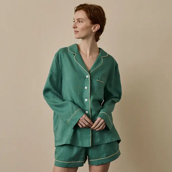 Tranquil Green Tencel Linen Blend Pyjama Shorts Set Piglet