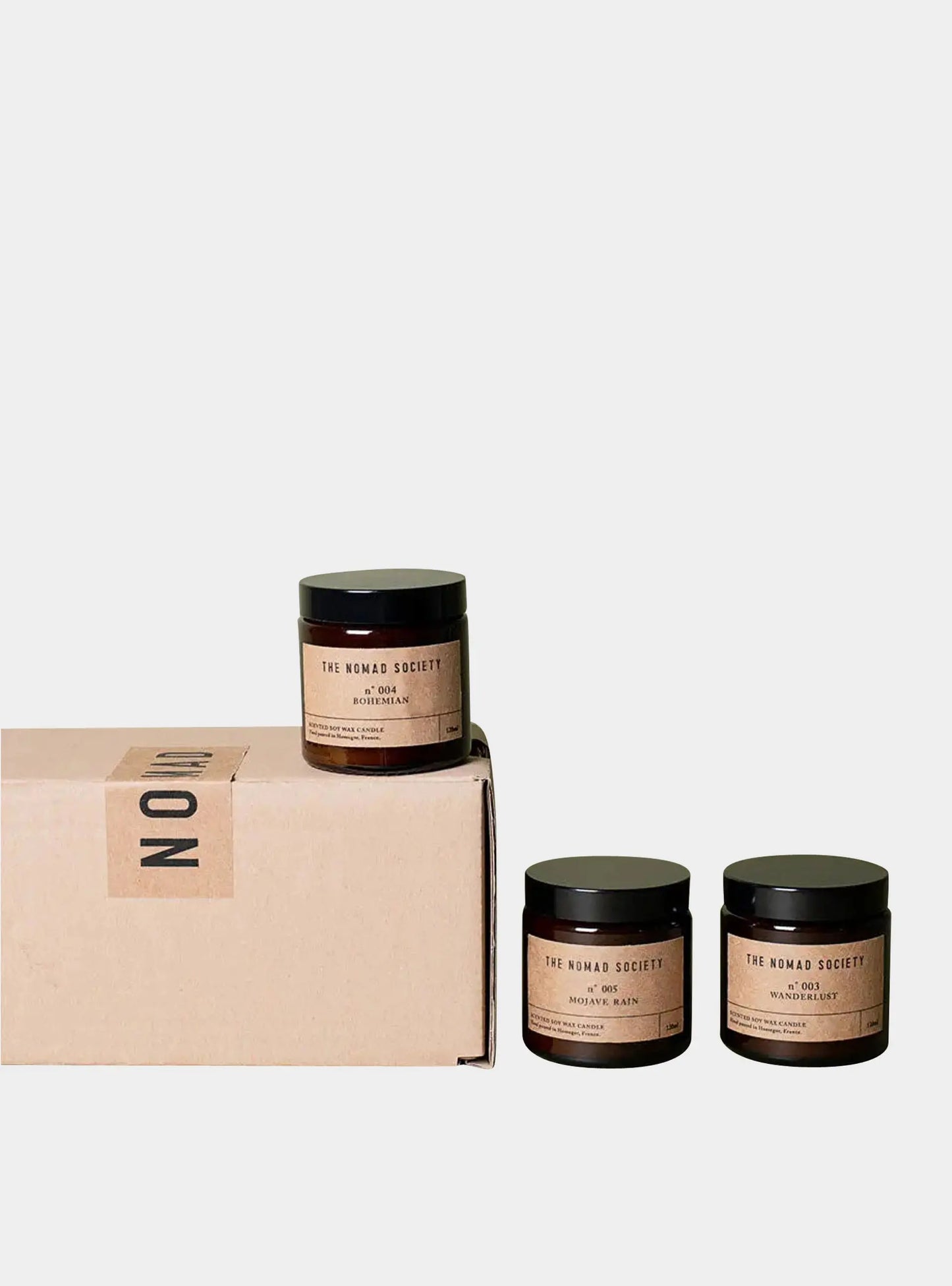 Trio of Small Soy Wax Vegan Candles Giftbox Nomad Society