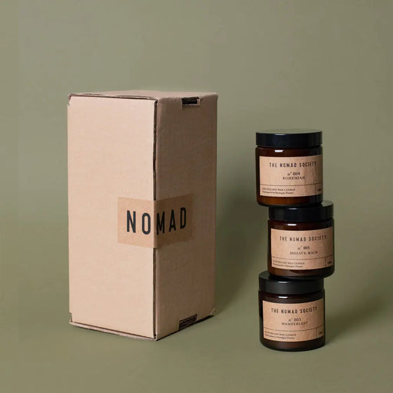 Trio of Small Soy Wax Vegan Candles Giftbox Nomad Society