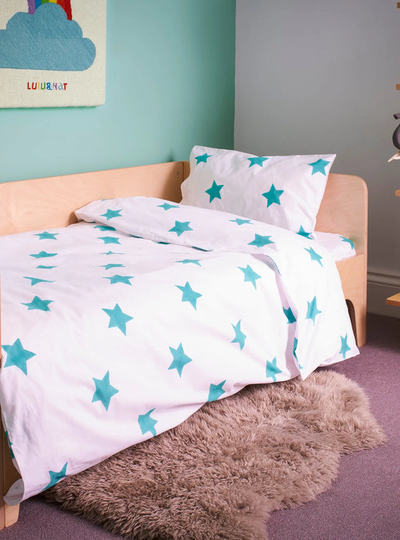 Tuquoise Star Toddler Cot Bed Duvet Set Lulu and Nat