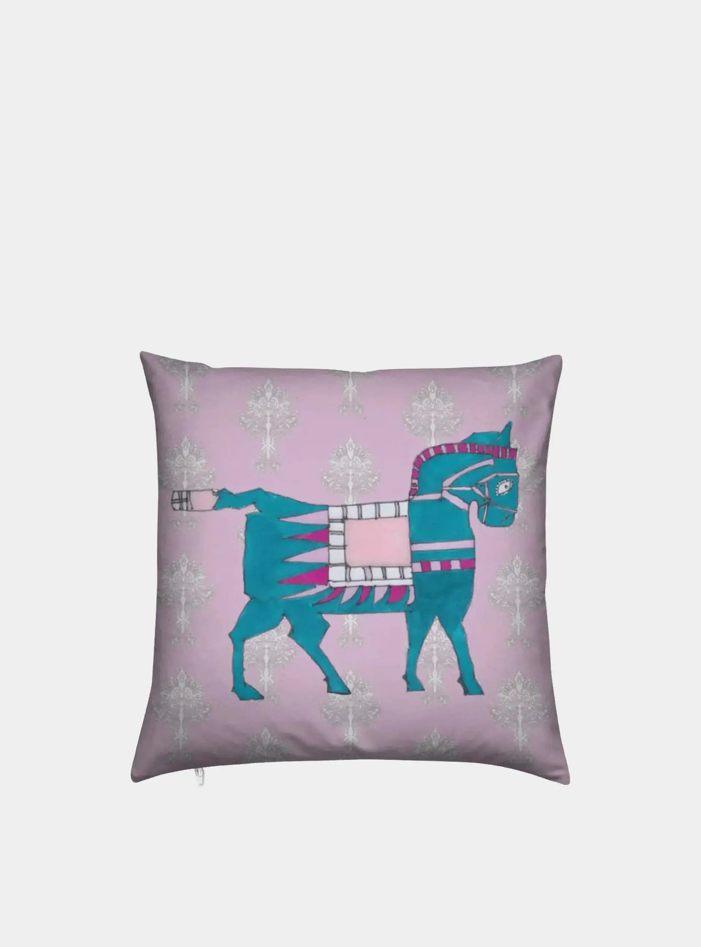 Turquoise Horse on Pink Velvet Cushion Long Studio Design