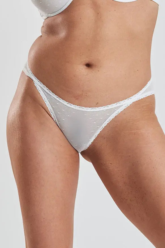 Ume Recycled-Lace Mid-Rise Briefs - Glacier White Peachaus