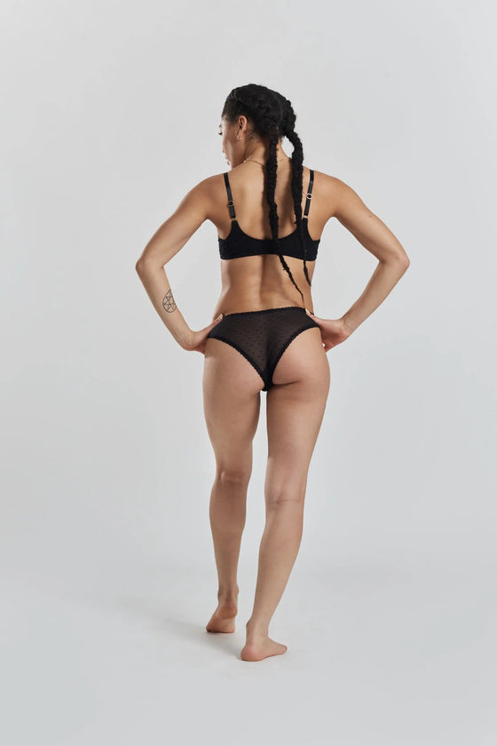 Ume Recycled-Lace Mid-Rise Briefs - Volcanic Black Peachaus