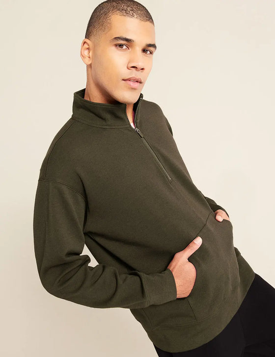 Unisex Dark Olive Quarter Zip Sweater Boody