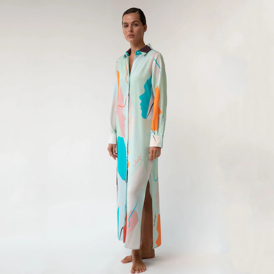 Us Tencel Twill Button-Down Long Shirt Dress - Myza