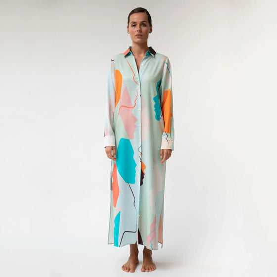 Us Tencel Twill Button-Down Long Shirt Dress - Myza