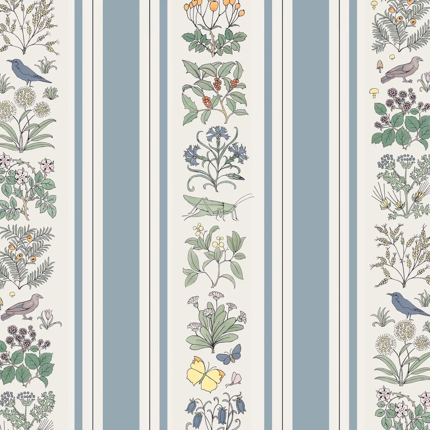 VOYSEY&#39;S GARDEN Wallpaper - Off White &amp; Ether Stripe House of Hackney