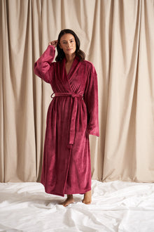  Velour Longline Robe in Bordeaux