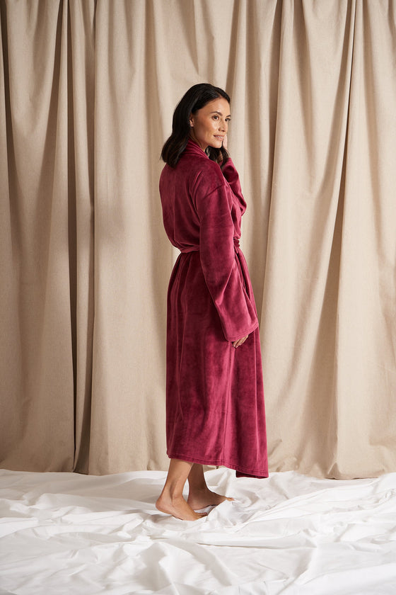 Velour Longline Robe in Bordeaux