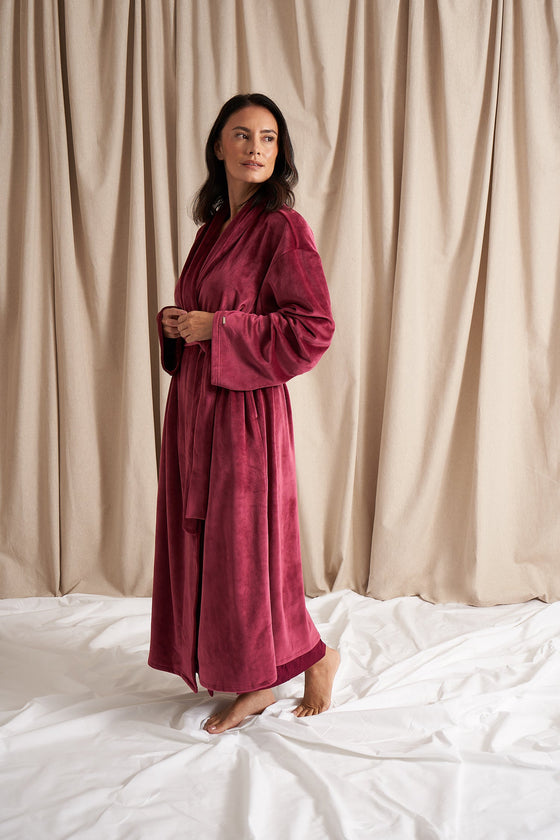 Velour Longline Robe in Bordeaux