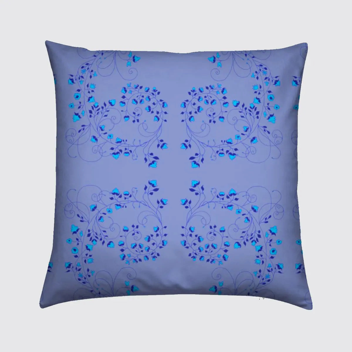 Velvet Cushion - Turquoise Flowers on Blue Long Studio Design