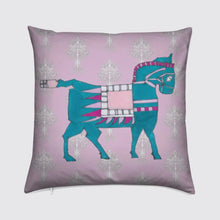  Velvet Cushion - Turquoise Horse on Pink Long Studio Design