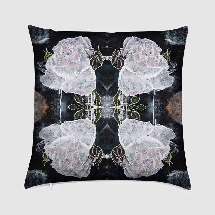 Velvet Cushion - White Roses Long Studio Design