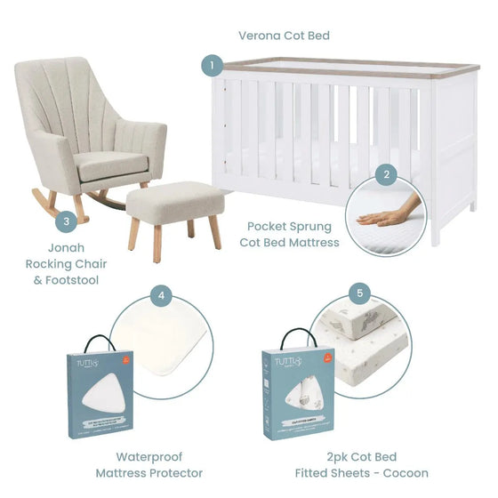 Verona Cot Bed & Jonah Rocking Chair Nursery Bundle Tutti Bambini