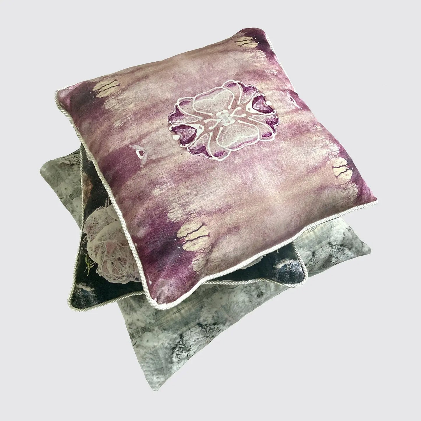 Violet Pink With Floral Pattern Silk Cushion Long Studio Design