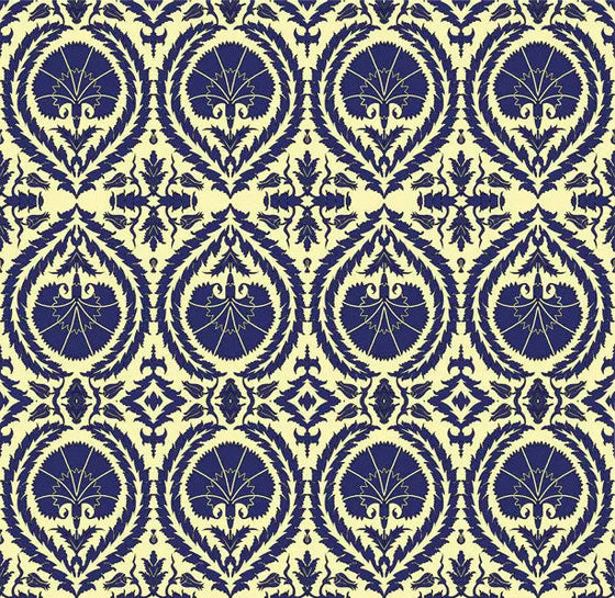 Wallpaper Acanthus and Wreath Blue on Yellow - £37.50 per Sq Metre Long Studio Design