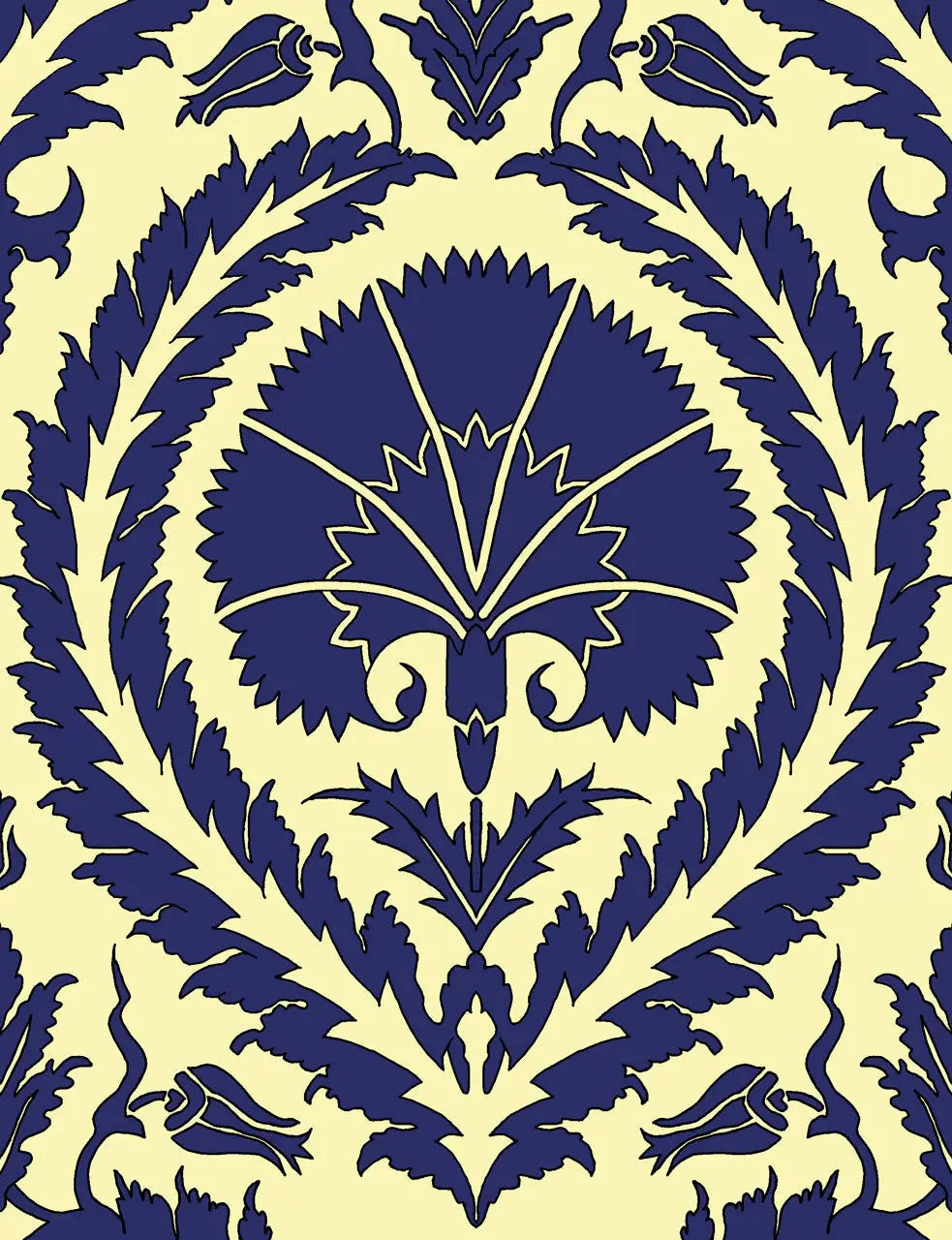 Wallpaper Acanthus and Wreath Blue on Yellow - £37.50 per Sq Metre Long Studio Design