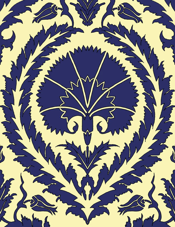 Wallpaper Acanthus and Wreath Blue on Yellow - £37.50 per Sq Metre Long Studio Design