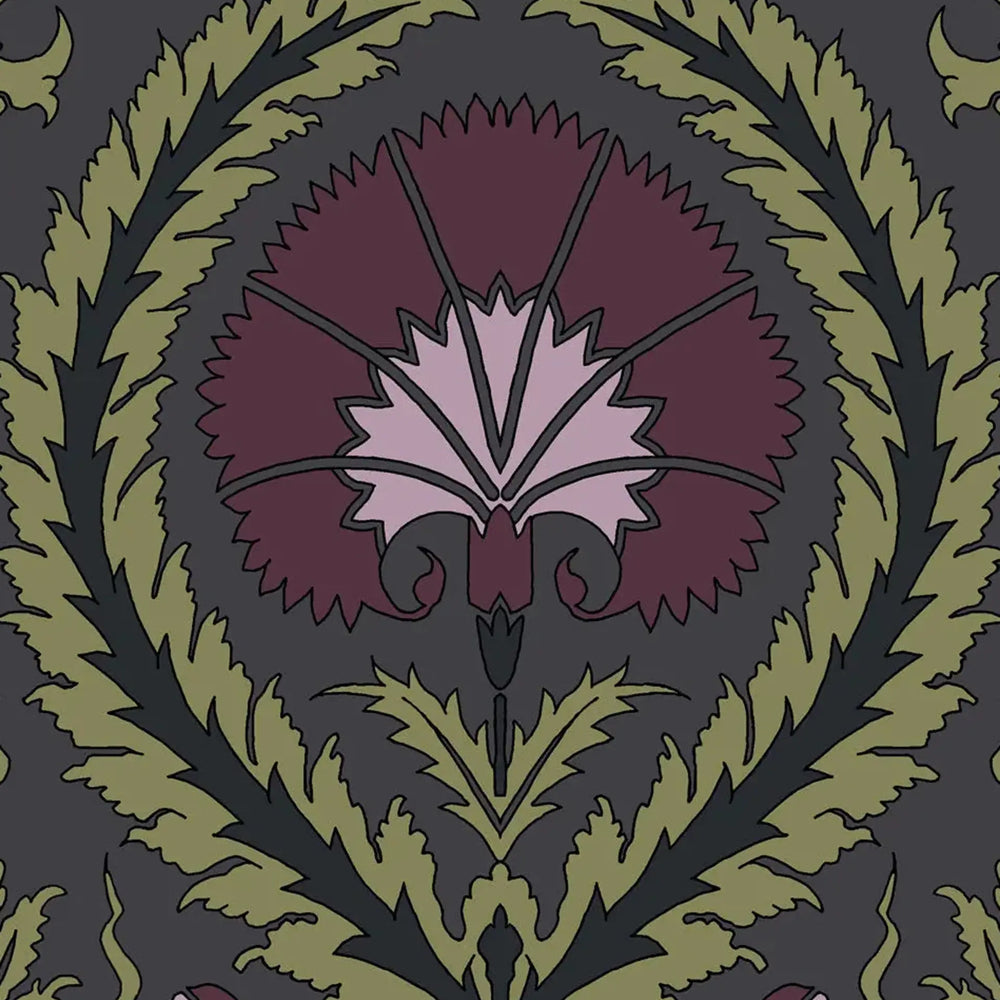 Wallpaper Acanthus and Wreath Grape and Green on Coffee Long Studio Design