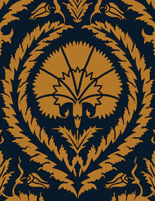  Wallpaper Acanthus and Wreath Ochre on Blue - £37.50 per Sq Metre Long Studio Design