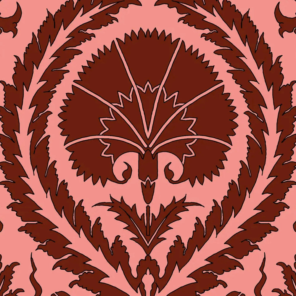 Wallpaper Acanthus and Wreath Red on Pink Long Studio Design