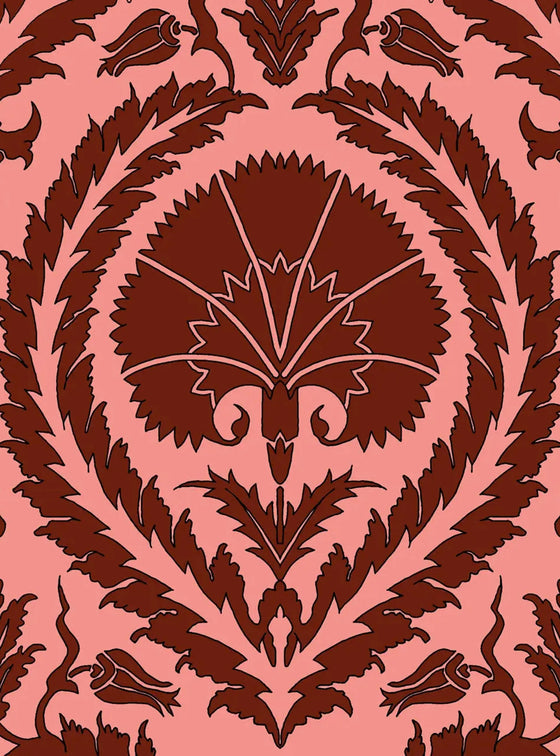 Wallpaper Acanthus and Wreath Red on Pink Long Studio Design