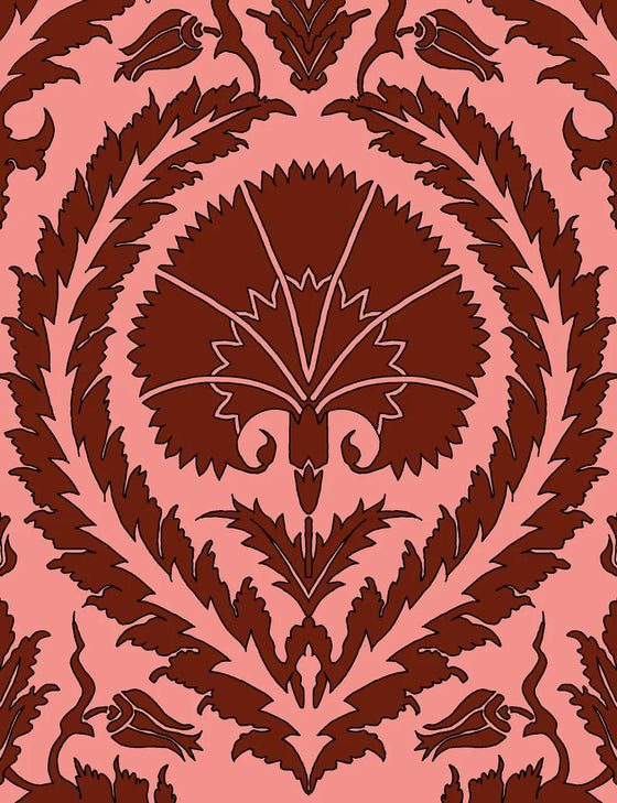 Wallpaper Acanthus and Wreath Red on Pink - £37.50 per Sq Metre Long Studio Design