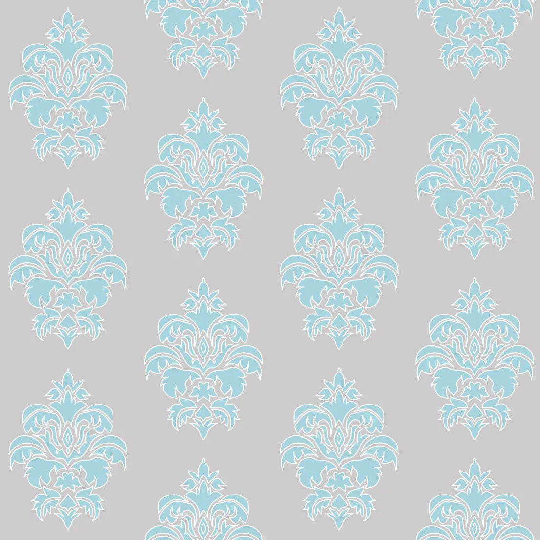 Wallpaper Damask Flower Blue on Grey - £37.50 per Sq Metre Long Studio Design