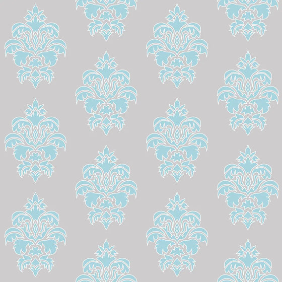 Wallpaper Damask Flower Blue on Grey - £37.50 per Sq Metre Long Studio Design