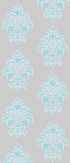 Wallpaper Damask Flower Blue on Grey - £37.50 per Sq Metre Long Studio Design