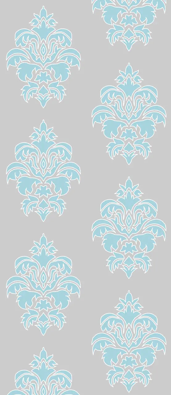 Wallpaper Damask Flower Blue on Grey - £37.50 per Sq Metre Long Studio Design