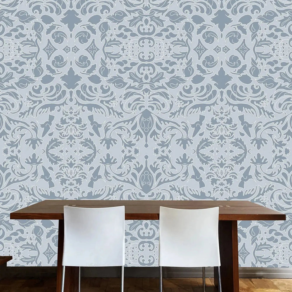 Wallpaper Hummingbird Damask Blue and Pale Blue Long Studio Design