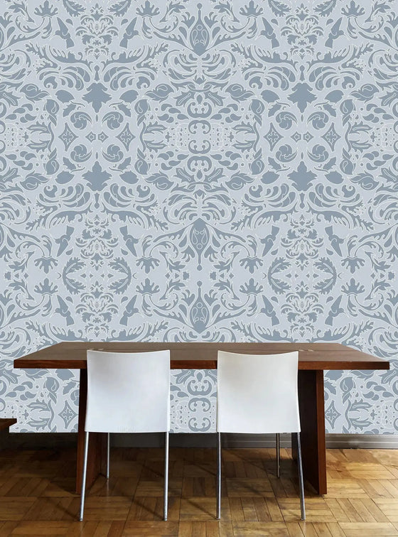 Wallpaper Hummingbird Damask Blue and Pale Blue Long Studio Design