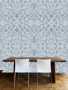  Wallpaper Hummingbird Damask Blue and Pale Blue - £37.50 per Sq Metre Long Studio Design