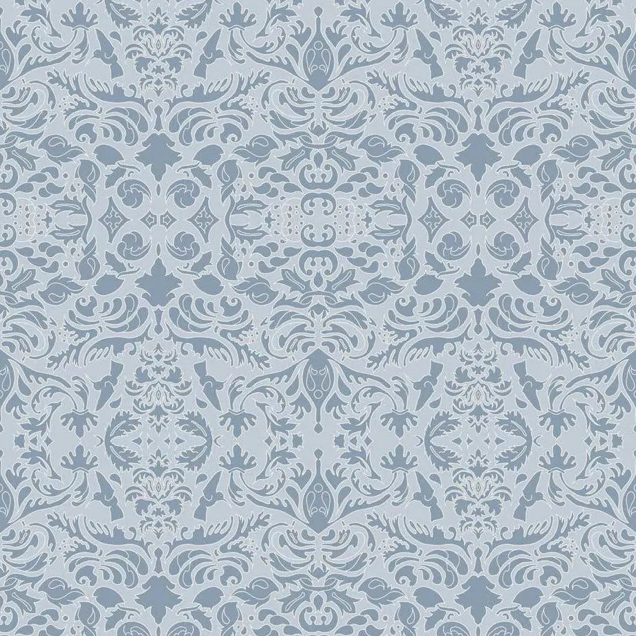 Wallpaper Hummingbird Damask Blue and Pale Blue - £37.50 per Sq Metre Long Studio Design