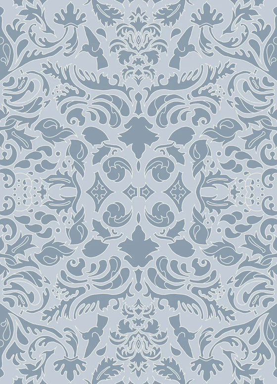 Wallpaper Hummingbird Damask Blue and Pale Blue - £37.50 per Sq Metre Long Studio Design