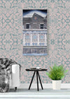 Wallpaper Hummingbird Damask Pink Sage - £37.50 per Sq Metre Long Studio Design