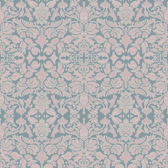 Wallpaper Hummingbird Damask Pink Sage - £37.50 per Sq Metre Long Studio Design