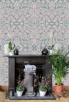 Wallpaper Hummingbird Damask Pink Sage - £37.50 per Sq Metre Long Studio Design