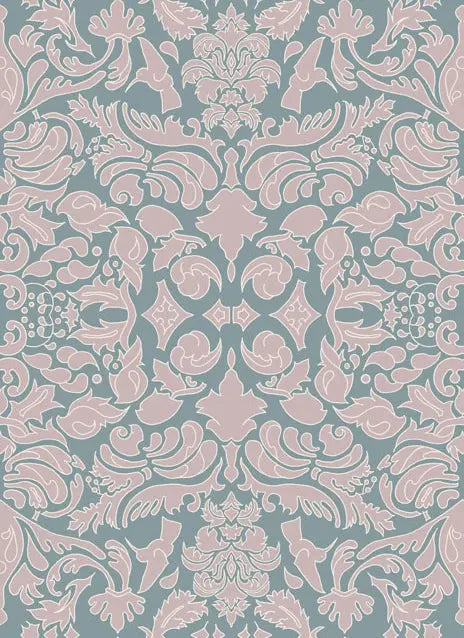 Wallpaper Hummingbird Damask Pink Sage - £37.50 per Sq Metre Long Studio Design