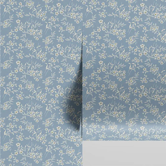 Warm Blue Camille Floral Wallpaper Piglet