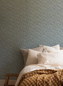  Warm Blue Camille Floral Wallpaper Piglet