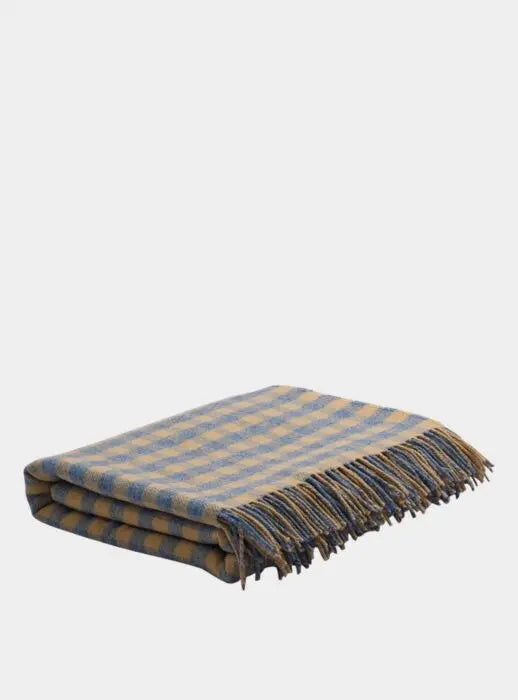 Warm Blue Checked Stripe Wool Blanket Piglet