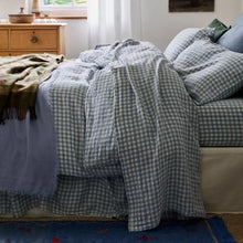  Warm Blue Gingham Linen Blend Flat Sheet Piglet