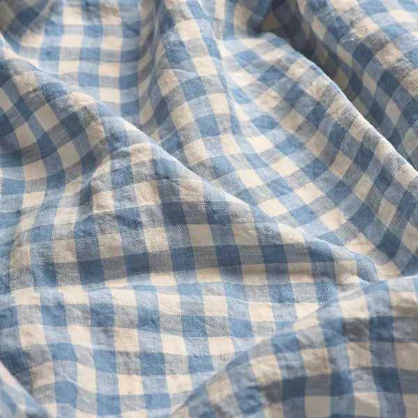 Warm Blue Gingham Linen & Cotton Blend Duvet Cover Piglet