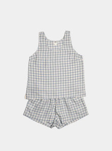  Warm Blue Gingham Linen Cami Short Set Piglet