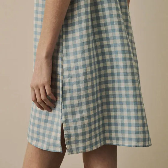 Warm Blue Gingham Linen Nightdress Piglet