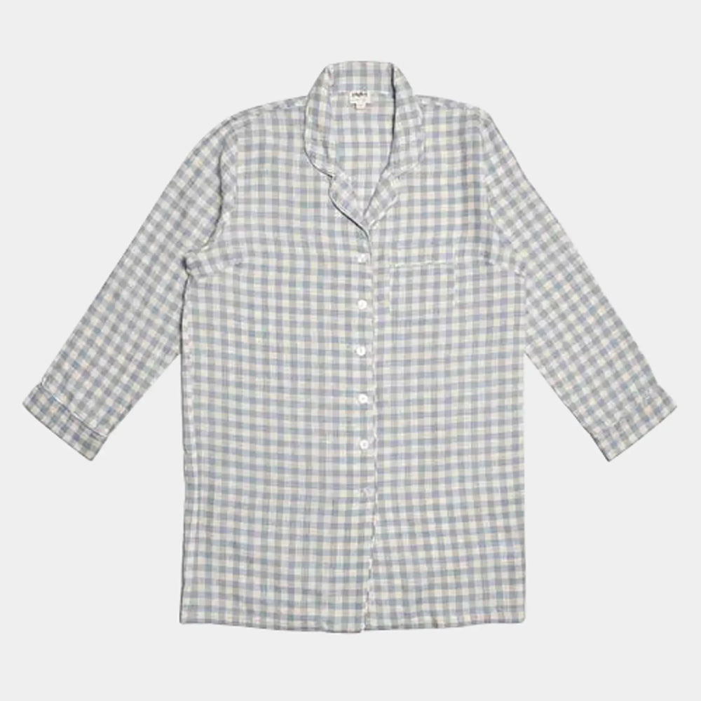 Warm Blue Gingham Linen Nightshirt Piglet