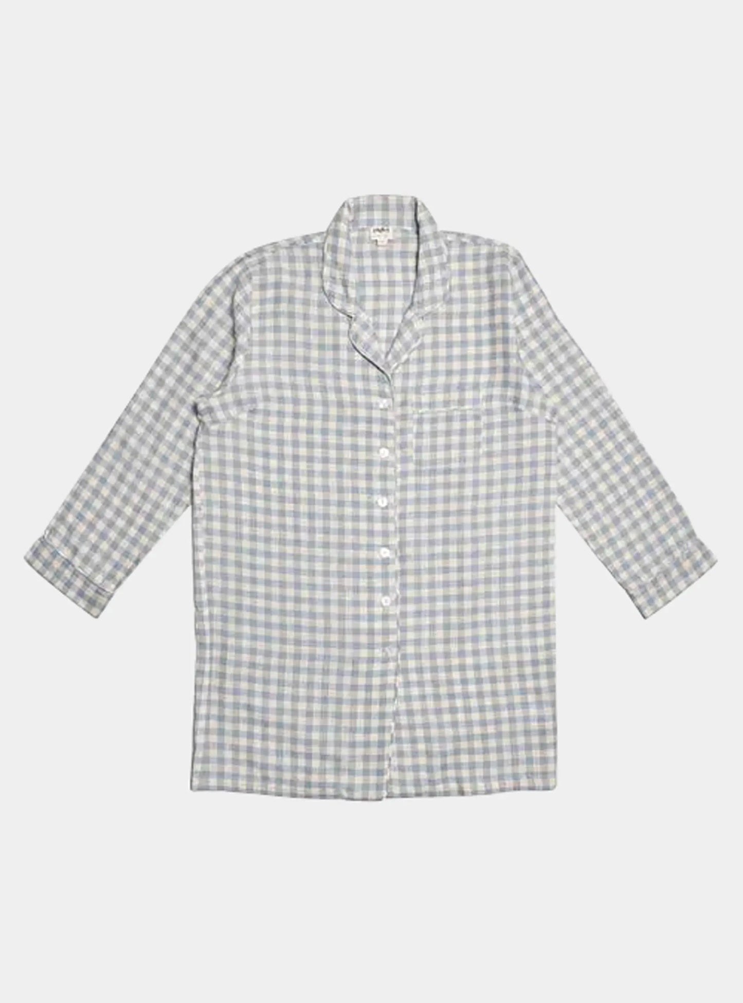 Warm Blue Gingham Linen Nightshirt Piglet